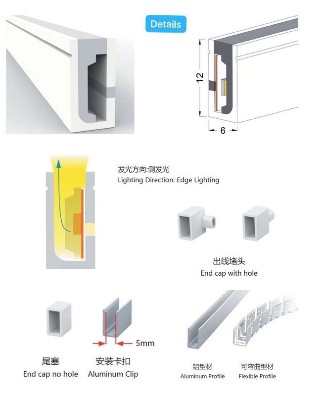 claro de néon conduzido nenhuma luz de tira interna clara spoting do flexibel do silicone da decoração 24V 12V